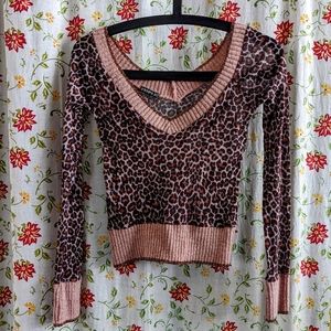 Animal Print Long Sleeve Crop Top with Pink Material & Gold Lining